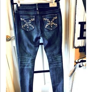 VGS Skinny Jeans - Size 4 Distressed Dark Faded Wash w/Embroidered Back Pockets